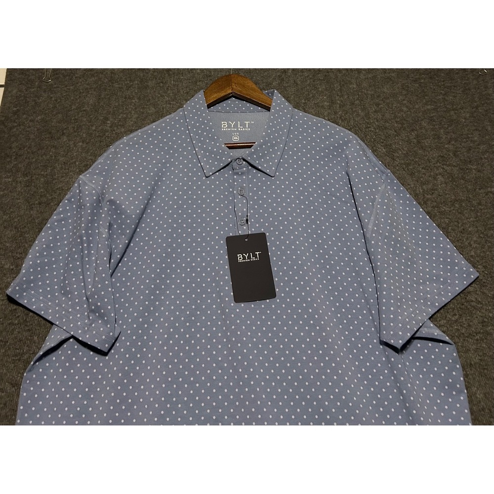 Bylt Polo shirt Mens 2XL Drop Cut Lux Dotted Blue Performance Casual NWT